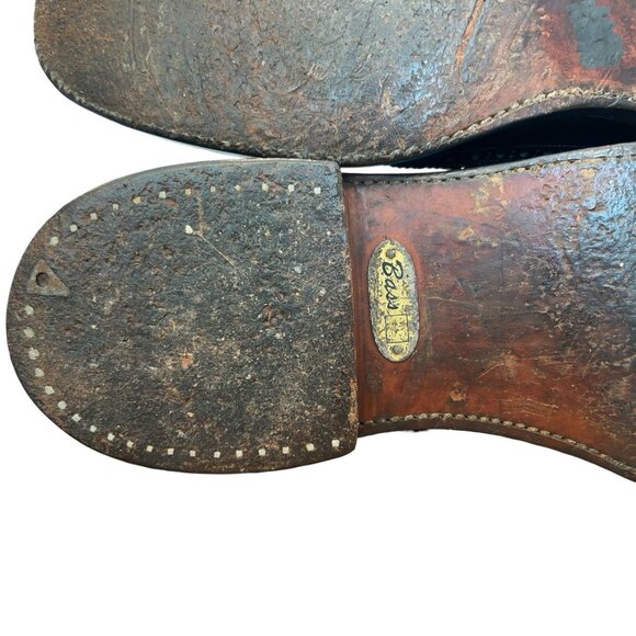 VTG Bass Black DuPont Corfam Brogue Longwing Wingtip V-Cleat Derby Shoe Men 12AA main image 16